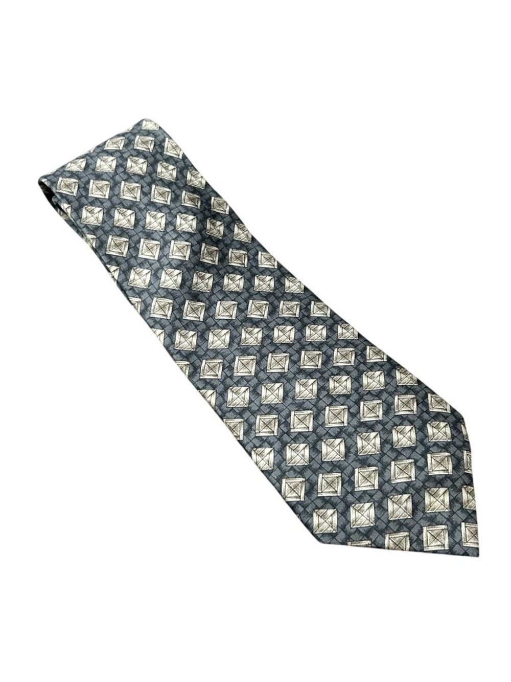 Zylos George Machado One Size Gray Beige Geometric Mens Silk Tie Minimalist Retr